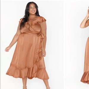 Show Me Your Mumu Samantha Ruffle Wrap Dress in Copper